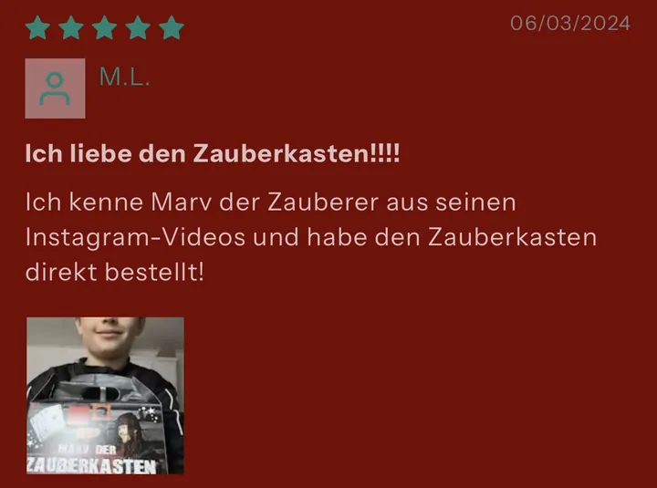 5-Sterne-Rezension von M.L. – Ich liebe MARV der Zauberkasten