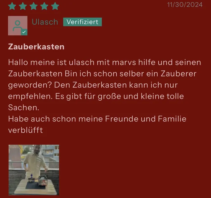 Verifizierte 5-Sterne-Rezension von Ulasch für MARV der Zauberkasten