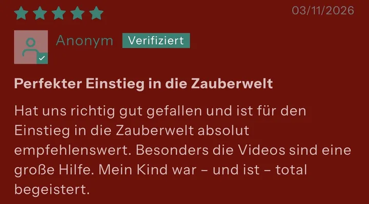 Verifizierte 5-Sterne-Rezension – Perfekter Einstieg in die Zauberwelt mit dem MARV Magie-Kurs